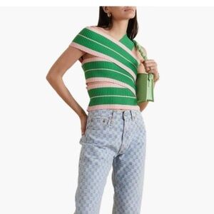 ANDERSSON BELL
Women's Green Sasha Striped Ribbed-knit  Bandage Top in Sz L (XL)
